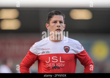 Eccles, UK. 27th May, 2021. Morgan Escare (1) of Salford Red Devils during the warm up in Eccles, United Kingdom on 5/27/2021. (Photo by Simon Whitehead/SW Photo/News Images/Sipa USA) Credit: Sipa USA/Alamy Live News Stock Photo