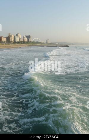 Beautiful Bay of Plenty beach, vacation destination, Durban waterfront, KwaZulu-Natal, South Africa, stunning landscape of city, hotel buildings Stock Photo