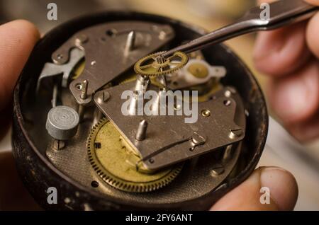 Repair of mechanical watches macro Stock Photo