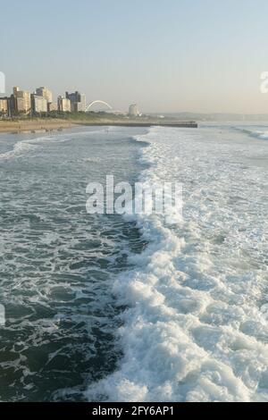 Beautiful Bay of Plenty beach, vacation destination, Durban waterfront, KwaZulu-Natal, South Africa, stunning landscape of city, hotel buildings Stock Photo