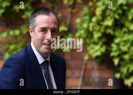 Paul Givan arrives before new leader of the Democratic Unionist Party (DUP), Edwin Poots, news conference in Belfast, Northern Ireland, May 27, 2021. REUTERS/Clodagh Kilcoyne