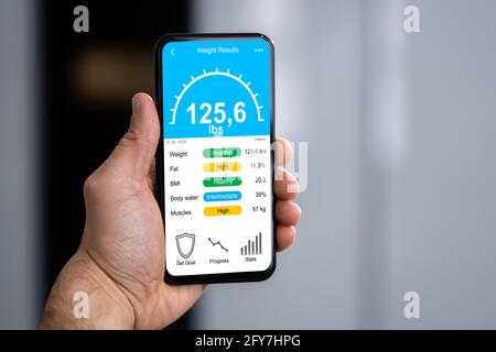 https://l450v.alamy.com/450v/2fy7hpg/smart-weight-scale-tech-on-smartphone-tracking-app-2fy7hpg.jpg