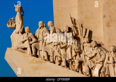 Portugal. Lisbon. Monument to the Discoveries. Erected in 1960 by Jose Angelo Cottinelli Telmo (1897-1948) and Leopoldo de Almeida (1898-1975) on ocassion of the five hundredth anniversary of the death of Henry the Navigator (1394-1460). It was designed to commemorate the Age of Discoveries in Portugal. Detail. Stock Photo