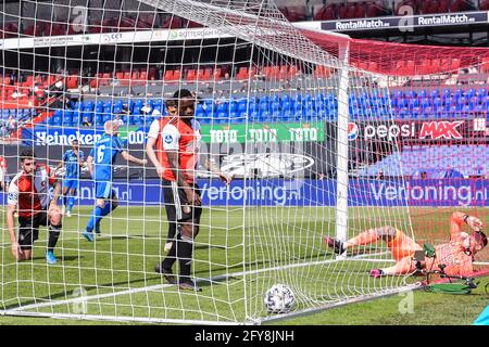 ROTTERDAM, NETHERLANDS - MAY 9: Ridgeciano Haps of Feyenoord is disappointed about an own goal during the Dutch Eredivisie match between Feyenoord and Stock Photo