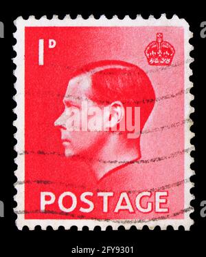 MOSCOW, RUSSIA - SEPTEMBER 23, 2019: Postage stamp printed in United Kingdom shows King Edward VIII, Definitives serie, circa 1936 Stock Photo