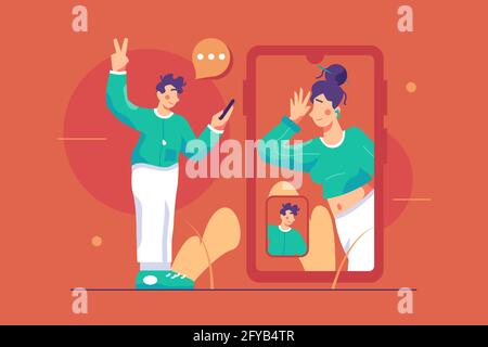Man and woman on video conversation Stock Vector