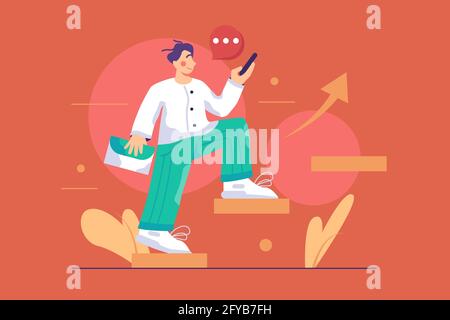 Man ascending steps to successful career Stock Vector