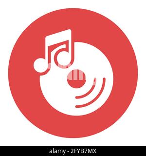 Disc and music note vector white glyph icon. Music sign. Graph symbol for music and sound web site and apps design, logo, app, UI Stock Vector