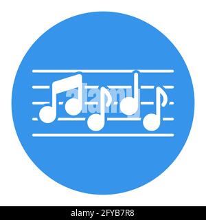 Stave and music notes vector white glyph icon. Melody, classical music, sound design. Graph symbol for music and sound web site and apps design, logo, Stock Vector