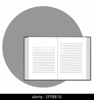 Open book on circle gray background. View from above. Monochrome vector illustration on white background Stock Vector