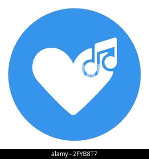 Like music white glyph icon. Musical note icon, music icon with heart sign. Musical note icon and favorite, like, love, care symbol Stock Vector
