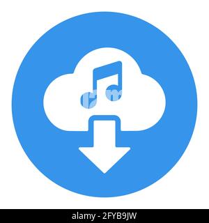 Cloud download music icon vector white glyph icon. Music sign. Graph symbol for music and sound web site and apps design, logo, app, UI Stock Vector