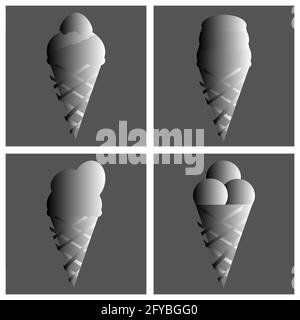 Group of different colorless ice cream on grey background. Vector illustration for icon or design. Isolated set on white background Stock Vector