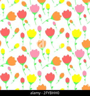 Multi-colored tulips. Vector seamless pattern for background. Print on paper, fabric, ceramic Stock Vector