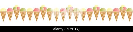 Ice cream border. Different filling cones. Isolated vector illustration on white background Stock Vector