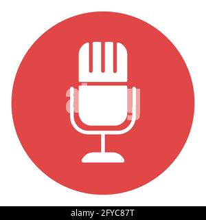 Retro microphone vector flat white glyph icon. Graph symbol for music and sound web site and apps design, logo, app, UI Stock Vector