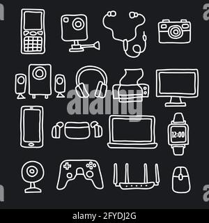Digital technology set, Gadgets set black on white background Stock Vector  Image & Art - Alamy