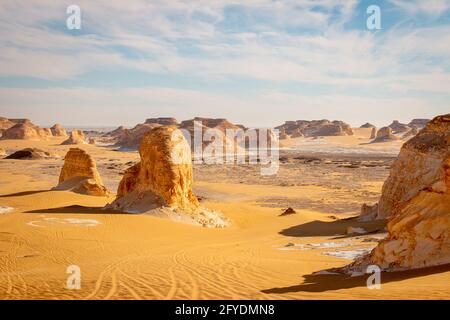 Massive chalk rock formations at White Desert, Farafra, Egypt Stock Photo