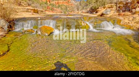 A waterfall along Oak Creek in Slide Rock State Park north of Sedona Arizona. Stock Photo