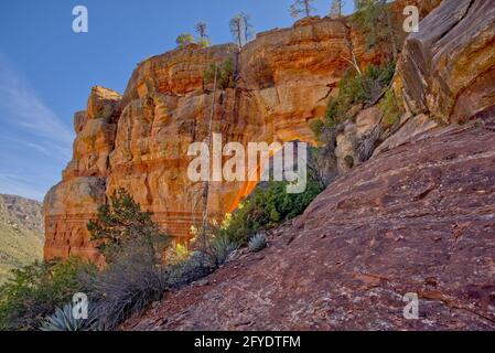 View from the north side of the Pendley Arch north of Sedona Arizona. The arch is in the Coconino National Forest just outside of Slide Rock State Par Stock Photo