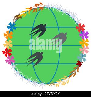 Green planet. Four seasons Earth  Vector illustration for earth day and world environment day design Isolated on white background Stock Vector