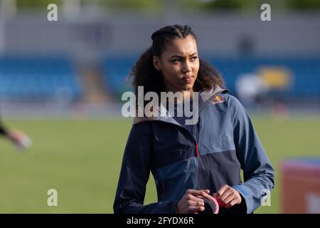 MANCHESTER, UK. MAY 27TH. Morgan Lake before the high jump during The Manchester Invitational athletics event at SportCity, Manchester on Thursday 27th May 2021. (Credit: Pat Scaasi | MI News) Credit: MI News & Sport /Alamy Live News Stock Photo