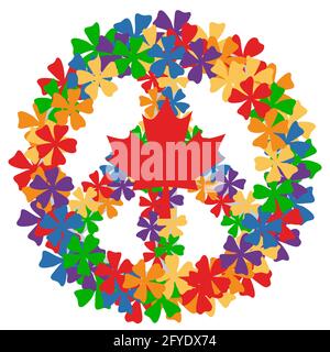 Happy Canada Day. Peace sign made of flowers and maple leaf Vector illustration Isolated on white background Stock Vector