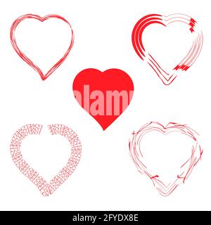 Collection of hearts Empty heart shape for design Doodle, font vector illustration Isolated on white background Stock Vector