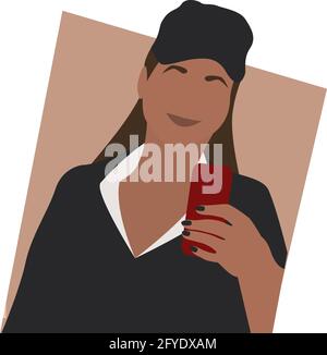 Woman takes selfie. Faceless portrait. Isolated vector illustration. Stock Vector