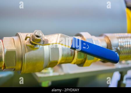 Stainless ball valves in pipes for water supply - close up Stock Photo