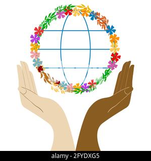 Two different human hands holding Earth  Vector illustration for earth day and world environment day Isolated on white background Stock Vector