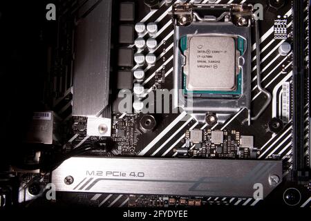 Computer System Board and CPU Stock Photo