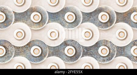 grey and beige color round shape texture use for wall tiles and wall paper Stock Photo