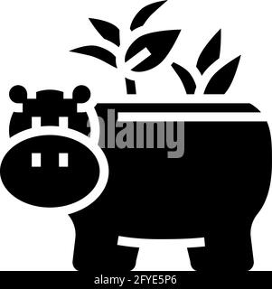 pot in hippopotamus form for house plant glyph icon vector illustration Stock Vector