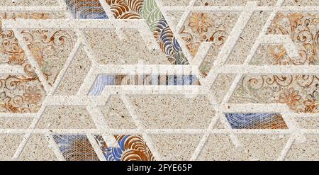 beige base color floral texture pattern wall tiles and wall paper use Stock Photo