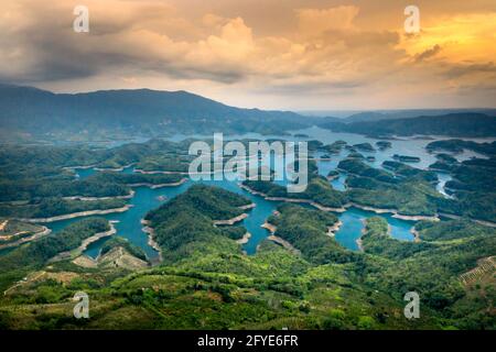 Panorama of Ta Dung Lake in Gia Nghia town, Dak Nong province, Vietnam. Stock Photo