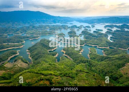 Panorama of Ta Dung Lake in Gia Nghia town, Dak Nong province, Vietnam. Stock Photo