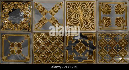 geometric design in golden and silver color 3D illustration image for wall tiles and wall paper use Stock Photo
