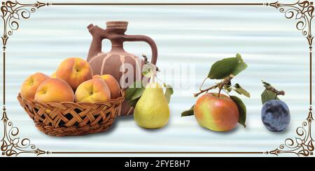 fruit design 3D illustration image use for ceramic wall tiles and wall paper Stock Photo