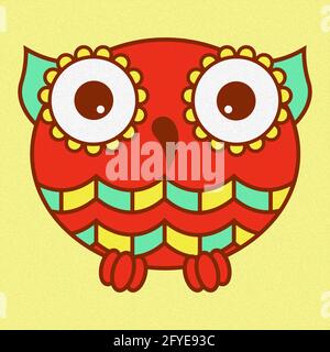 owl, funny, animal, bird, face, object, oval, shape, cartoon, painting, illustration, hue, art, button, artwork, bright, paint, oil, drawing, effect, Stock Photo