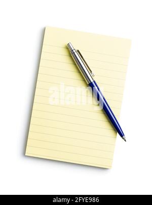 Blank sticky paper notepad and penisolated on white background. Stock Photo