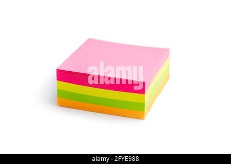 Blank sticky paper notepad isolated on white background. Stock Photo