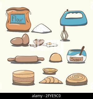 Ready to bake set in cartoon style Stock Vector