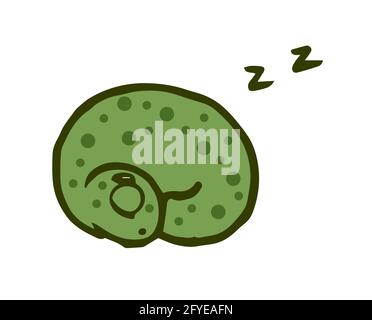 Cheerful funny dinosaur. Sleeping. Dino illustration. Cartoon sketch style. Hand outline drawing of animal. vector Stock Vector
