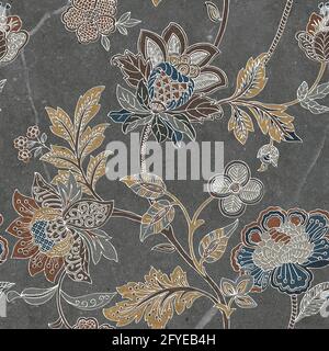 grey color background with multi color floral designs use for wall tiles and wall paper Stock Photo