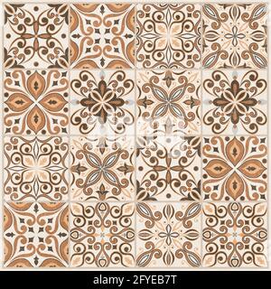 beige and brown color floral shape pattern use for wall tiles and wall paper use Stock Photo