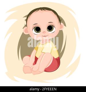 Little child. Boy. Sits playing indulges. Isolated object on a white background. Cheerful kind funny. Cartoons flat style. Preschool age. Childhood Stock Vector