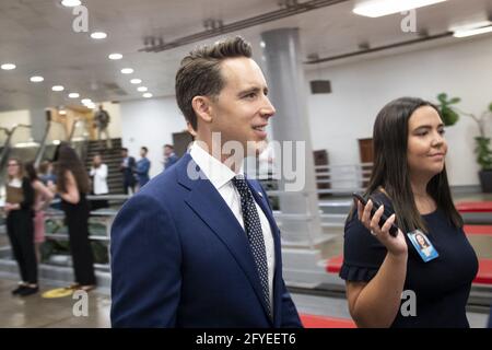 United States Senator Josh Hawley (Republican of Missouri) walks through the Senate subway, during a vote at the US Capitol in Washington, DC, USA, Thursday, May 27, 2021. Photo by Rod Lamkey/CNP/ABACAPRESS.COM Stock Photo