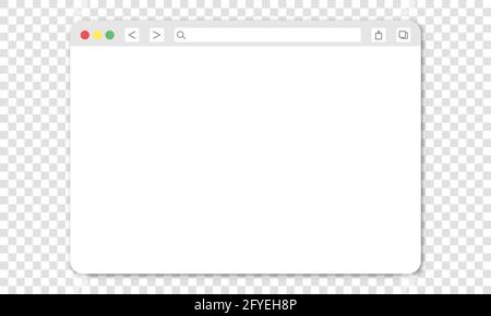 Realistic blank browser window with shadow. Design template isolated on transparent background Stock Vector