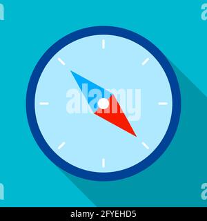 compass icon with arrow in flat style. Travel, device for determining location and direction of tourist. Color vector Stock Vector